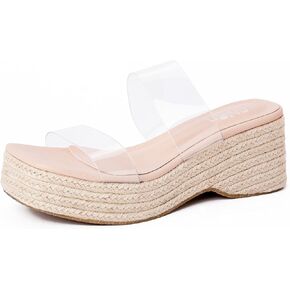 Platform Slip on Espadrille Sandals for Women Clear Two Strap Stylish Wedges Slides Sandals Dressy Platform Open Toe Beach Sandals