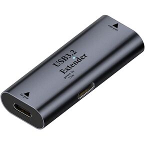 QIANRENON USB C to USB3.2 Signal Amplification Extender Adaptor Extend 10m/32.8ft USB C Input to USB3.2 Output Long Distance Charging Data Connector 5Gbps 5V/3A,LED/Al Hull,with USB C 15W Power Port
