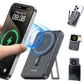 5 in 1 Magnetic Wireless Power Bank with iWtach Charger, Compatible Portable Charger with Foldable Stand, 10,000mah PD Fast Battery Pack for iPhone 16/15/14/13/12/Apple Watch/Airpods
