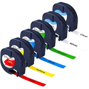 AOMYA Label Tape Compatible Dymo LetraTag Refills Colored Plastic 91331 16952 91332 91333 91334 91335 12mm x 4m for Dymo LT-100H LT-100T QX50,6-Pack…