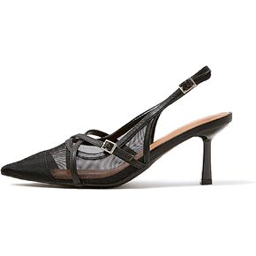 Slingback Kitten Heels for Women Pointed Toe Heels Closed Toe Low Heel Wedding Dress Pumps with Buckles Strap
