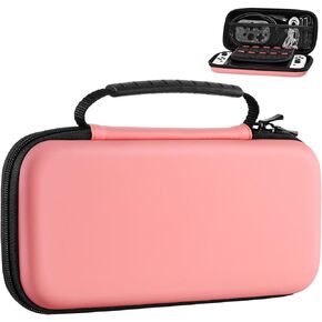 MoKo Carry Case for Nintendo Switch and New Switch OLED Console, Hard Shell Portable Travel Carry Case w/10 Game Card Slots for Switch and other Accessories, Pastel Pink