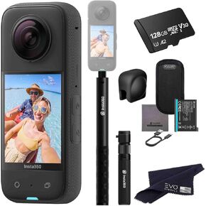 Insta360 X3- Waterproof 360 Action Camera with 1/2" 48MP Sensors, 5.7K 360 HDR Video, 72MP 360 Photo, 4K Single-Lens, 2.29" Touchscreen, AI Editing |Bundle Includes Bullet Time, Lens Cap &128GB