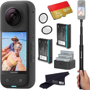 Insta360 X3 - Waterproof 360 Action Camera Bundle Includes Extra 2 Batteries, Charger, Invisible Selfie Stick, Lens Guard & 1TB Memory Card