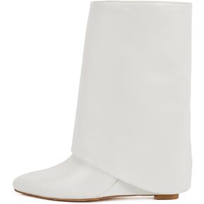 Putu Women's Fold Over Boots Mid Calf Wedge Boots Fashion Shark Boots
