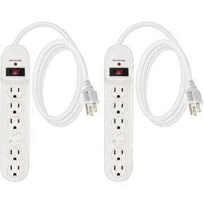 T-Joan Plugs 6-Outlet Surge Protector، سلك تمديد 6 قدم، 510 جول، شريط طاقة، قابس مستقيم، غطاء أمان، قاطع دائرة متكامل، PS-636، مدرج في قائمة UL (أبيض)