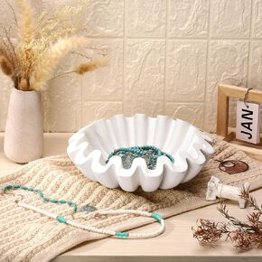 Domensi Decorative Bowls for Home Decor HandCrafted Resin Fluted Ruffle Bowl Fruit Scalloped Bowl Key Bowl for Entryway Table Console Table Decor for Styling Coffee Table Bookshelf Accents (6'' Wide)