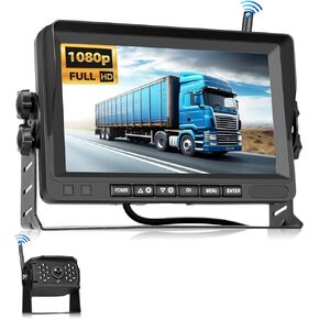 كاميرا احتياطية لاسلكية للشاحنات، كاميرا احتياطية 1080 بكسل للسيارات مع قابس شاشة HD IPS مقاس 7 بوصة وتشغيل رؤية ليلية IP68 مقاومة للماء وخطوط توجيه ذاتية الصنع للمركبات الترفيهية والشاحنات والحافلات والمقطورات والمعسكرات