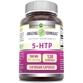 Amazing Formulas 5-HTP Hydroxytryptophan Supplement | 100 Mg | Griffonia Simplicifolia Seed Extract | Veggie Capsules | Non-GMO | Gluten Free | Made in USA (240 Count)