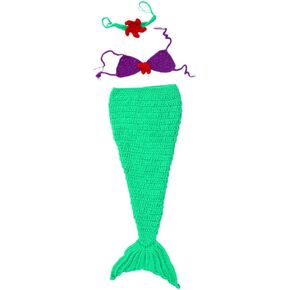 BESTonZON Baby Costume Mermaid Costume Baby Knitted Outfits Infant Clothes Baby Girls Photography Prop Mermaid Knitted Photography Props Kids Costumes Dreses Tail Newborn Crochet