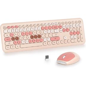 Wireless Typewriter Keyboard and Mouse Combo Retro 104 Key Full Size Office Set Black and Gray Keyboard with Silent Round Keycaps, Ideal for Laptop and Desktop PCs, Cute Design Keyboard in Kuwait