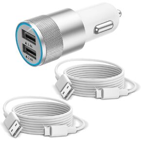 Car Charger, iPhone 15 Car Charger, 24W 2-Port Fast USB Car Charger Power Cigarette Lighter USB Charger Adapter with 3.3FT USB to USB C Cable for iPhone 15 Pro/15 Plus/16 Pro Max, iPad Pro/Air/Mini
