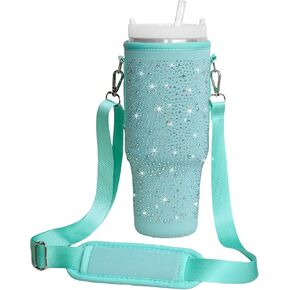 40 oz Stanley Cup Bag, Water Bottle Holder Pouch with Adjustable Strap Tumbler Carrier for Stanley Cup Accessories Stanley Backpack for Cup (Green)