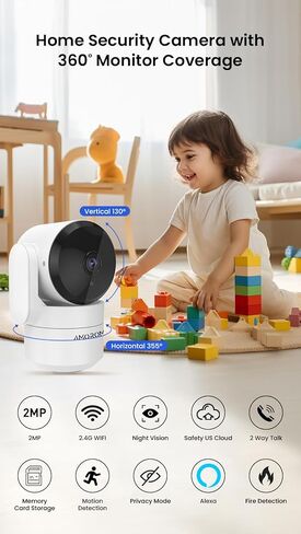 WiFi Security Camera for Home Surveillance, 2 Pack Pet Camera with Phone App,Pan Tilt Motion Track,Privacy Mode, Night Vision,Micro SD Card/Cloud Storage, Work with Google Assistant/Alexa (White) in Saudi Arabia