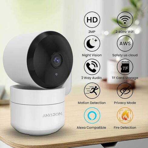 WiFi Security Camera for Home Surveillance, 2 Pack Pet Camera with Phone App,Pan Tilt Motion Track,Privacy Mode, Night Vision,Micro SD Card/Cloud Storage, Work with Google Assistant/Alexa (White) in Saudi Arabia