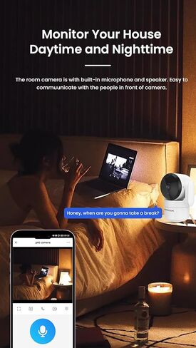 WiFi Security Camera for Home Surveillance, 2 Pack Pet Camera with Phone App,Pan Tilt Motion Track,Privacy Mode, Night Vision,Micro SD Card/Cloud Storage, Work with Google Assistant/Alexa (White) in Saudi Arabia