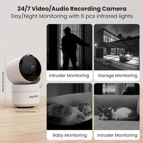 WiFi Security Camera for Home Surveillance, 2 Pack Pet Camera with Phone App,Pan Tilt Motion Track,Privacy Mode, Night Vision,Micro SD Card/Cloud Storage, Work with Google Assistant/Alexa (White) in Saudi Arabia