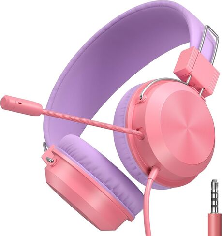 On Ear Headphones with Clear Talking Microphone, Comfortable & Foldable Stereo Bass Headphones, 3.5mm Jack Compatible with Cellphones Computer Tablet (Pink) in Saudi Arabia