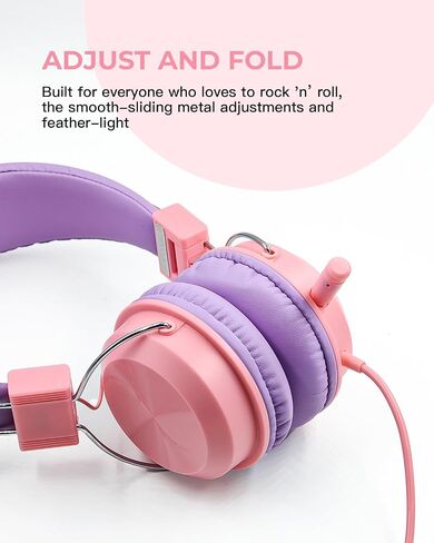 On Ear Headphones with Clear Talking Microphone, Comfortable & Foldable Stereo Bass Headphones, 3.5mm Jack Compatible with Cellphones Computer Tablet (Pink) in Saudi Arabia