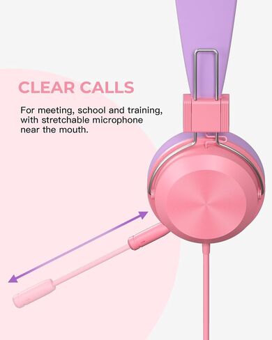 On Ear Headphones with Clear Talking Microphone, Comfortable & Foldable Stereo Bass Headphones, 3.5mm Jack Compatible with Cellphones Computer Tablet (Pink) in Saudi Arabia