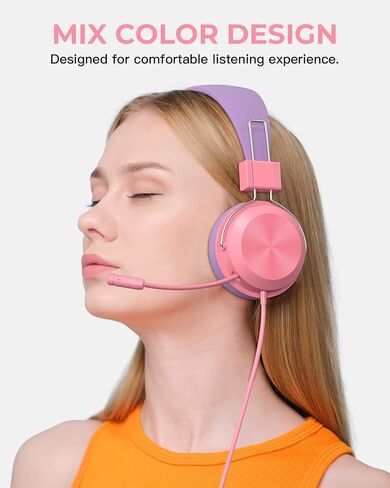 On Ear Headphones with Clear Talking Microphone, Comfortable & Foldable Stereo Bass Headphones, 3.5mm Jack Compatible with Cellphones Computer Tablet (Pink) in Saudi Arabia