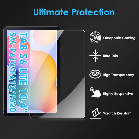 واقي شاشة DETUOSI 2-PACK لجهاز Samsung Galaxy Tab S6 Lite 10.4 بوصة 2024/2022/ 2020 Android Tablet (SM-P620N/ P613/ P610)، غشاء زجاجي مقوى فائق الوضوح وسهل التركيب Mica para Galaxy Tab S6 Lite in Saudi Arabia