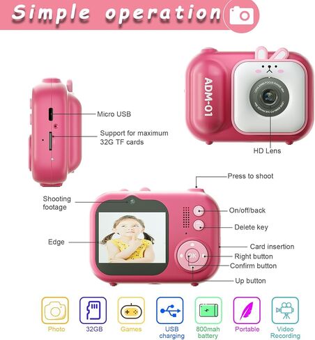 Kids Camera,Kids Camera for Girls,Kids Digital Camera Kids Video Camera for vlogging with 32GB SD Card,Toddler Toys Christmas Birthday Gifts for Girls Age 3-9 in Saudi Arabia