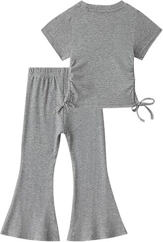 Toddler Girls Clothes Set Short Sleeve Ruched T-Shirt Tops Tee & Flare Pants Set Bell-bottoms Summer Outfits in Saudi Arabia