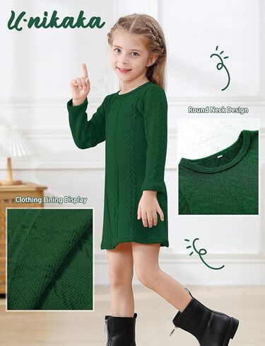 U·nikaka Toddler Baby Girl Dress Long Sleeve Dress Girls Knit Sweater Dress Fall Winter A-Line Pullover Casual Toddler Dress in Kuwait