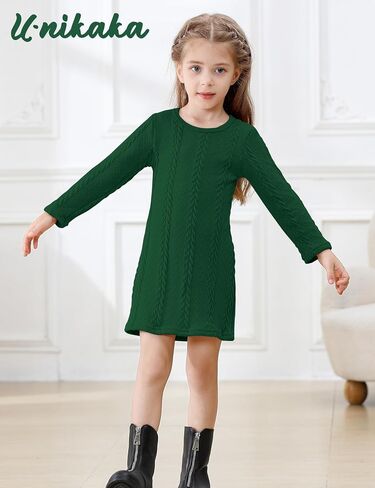 U·nikaka Toddler Baby Girl Dress Long Sleeve Dress Girls Knit Sweater Dress Fall Winter A-Line Pullover Casual Toddler Dress in Kuwait