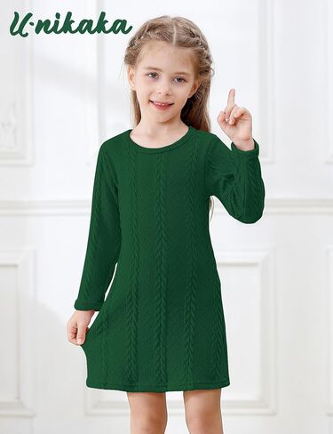U·nikaka Toddler Baby Girl Dress Long Sleeve Dress Girls Knit Sweater Dress Fall Winter A-Line Pullover Casual Toddler Dress in Kuwait