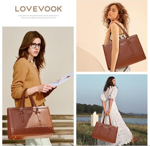 LOVEVOOK حقيبة كمبيوتر محمول للنساء، 15.6 بوصة حقيبة كمبيوتر محمول مقاومة للماء من جلد البولي يوريثان، حقائب عمل لمكتب العمل، محفظة كمبيوتر محمول ذات سعة كبيرة، حقيبة عمل احترافية باللون الأسود in Kuwait