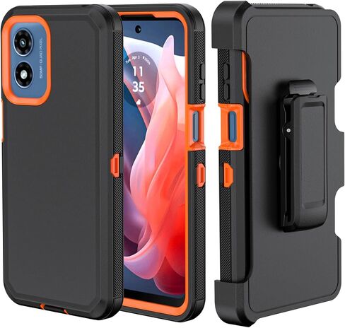 Phone Case for Moto G Play 2024 Case,Heavy Duty Hard Shockproof Armor Protector Case Cover with Belt Clip Holster for Moto G Play 2024 Phone Case (Black+Orange) in Kuwait