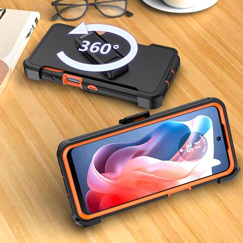Phone Case for Moto G Play 2024 Case,Heavy Duty Hard Shockproof Armor Protector Case Cover with Belt Clip Holster for Moto G Play 2024 Phone Case (Black+Orange) in Kuwait