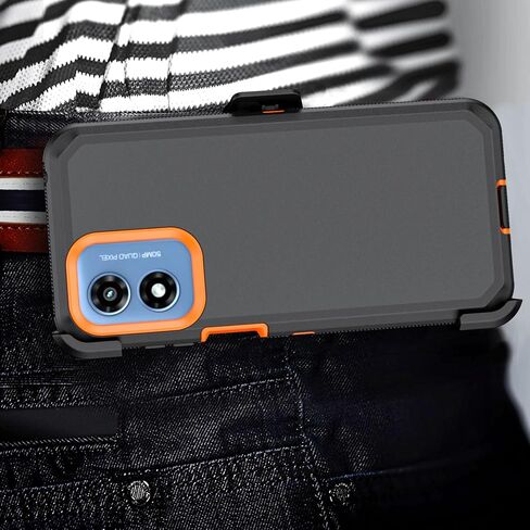 Phone Case for Moto G Play 2024 Case,Heavy Duty Hard Shockproof Armor Protector Case Cover with Belt Clip Holster for Moto G Play 2024 Phone Case (Black+Orange) in Kuwait