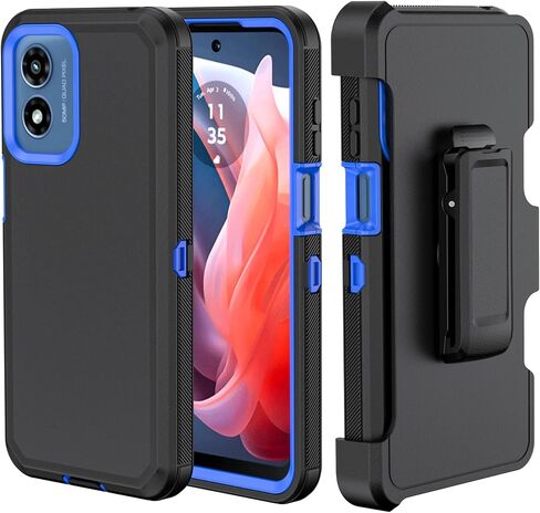 Phone Case for Moto G Play 2024 Case,Heavy Duty Hard Shockproof Armor Protector Case Cover with Belt Clip Holster for Moto G Play 2024 Phone Case (Black+Orange) in Kuwait