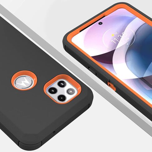 متوافق مع حافظة Moto One 5G Ace مع واقي الشاشة، غطاء هاتف مزود بمسند شديد التحمل ومشبك حزام وغطاء حماية مضاد للصدمات لهاتف Motorola Moto One 5G Ace برتقالي in Kuwait