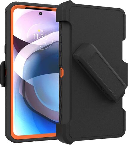 متوافق مع حافظة Moto One 5G Ace مع واقي الشاشة، غطاء هاتف مزود بمسند شديد التحمل ومشبك حزام وغطاء حماية مضاد للصدمات لهاتف Motorola Moto One 5G Ace برتقالي in Kuwait