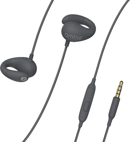 ambie Sound Earcuffs - Open Ear Earbuds Wired Ear Clip 3.5mm Headphones with Built-in Microphone & Easy Volume Control | Clip-on Ear Cuff Style Headset | Lightweight Silicone, Black in Saudi Arabia