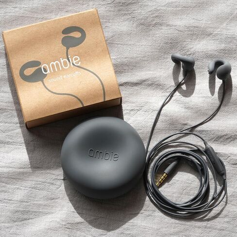ambie Sound Earcuffs - Open Ear Earbuds Wired Ear Clip 3.5mm Headphones with Built-in Microphone & Easy Volume Control | Clip-on Ear Cuff Style Headset | Lightweight Silicone, Black in Saudi Arabia