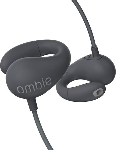 ambie Sound Earcuffs - Open Ear Earbuds Wired Ear Clip 3.5mm Headphones with Built-in Microphone & Easy Volume Control | Clip-on Ear Cuff Style Headset | Lightweight Silicone, Black in Saudi Arabia