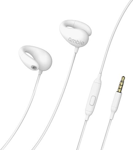 ambie Sound Earcuffs - سماعات أذن مفتوحة بمشبك أذن سلكي مقاس 3.5 مم مع ميكروفون مدمج وتحكم سهل في مستوى الصوت | سماعة رأس على شكل صفعة للأذن | سيليكون خفيف الوزن، أسود in Kuwait