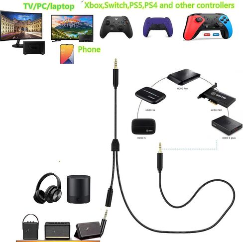 محول صوت كابل رابط الدردشة HD60S لـ Elgato HD60 X، بطاقة التقاط HD60 PRO، استبدال سلك سلك ستيريو Aux لجهاز Nintendo Switch، سماعة الرأس، مكبر الصوت، Xbox One وPS5 in Saudi Arabia