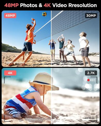 Digital Camera with 128GB SD Card Autofocus 48MP 2.7K Cameras for Photography 16X Digital Zoom Anti Shake 2 Batteries Kids Camera for Beginner Boys Girls Teens Gift-Black in Saudi Arabia