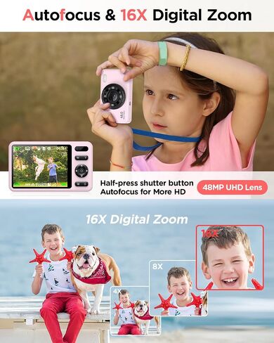 Digital Camera with 128GB SD Card Autofocus 48MP 2.7K Cameras for Photography 16X Digital Zoom Anti Shake 2 Batteries Kids Camera for Beginner Boys Girls Teens Gift-Black in Saudi Arabia