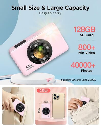 Digital Camera with 128GB SD Card Autofocus 48MP 2.7K Cameras for Photography 16X Digital Zoom Anti Shake 2 Batteries Kids Camera for Beginner Boys Girls Teens Gift-Black in Saudi Arabia
