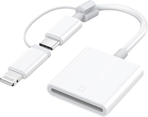 قارئ بطاقة SD لجهاز iPhone iPad، قارئ بطاقة ذاكرة USB C وموصل Lightning مزدوج، محول قارئ بطاقة SD 2 في 1 لهاتف iPhone 16 15 14 13 12 11 XS XR X 8، عارض كاميرا محمول، التوصيل والتشغيل in Kuwait
