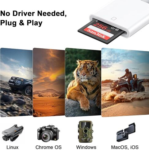 قارئ بطاقة SD لجهاز iPhone iPad، قارئ بطاقة ذاكرة USB C وموصل Lightning مزدوج، محول قارئ بطاقة SD 2 في 1 لهاتف iPhone 16 15 14 13 12 11 XS XR X 8، عارض كاميرا محمول، التوصيل والتشغيل in Kuwait