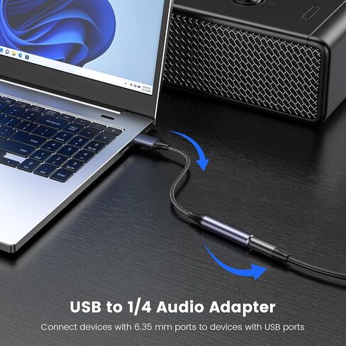 محول صوت MOSWAG USB إلى 1/4 جاك، محول USB إلى 6.35 مم أنثى لسماعات الرأس مع بطاقة صوت خارجية USB متوافقة مع الكمبيوتر المحمول والكمبيوتر الشخصي ومكبر الصوت ومكبر الصوت وسماعات رأس 6.35 مم in Kuwait