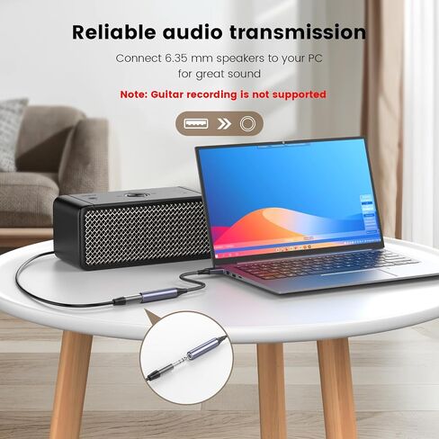 محول صوت MOSWAG USB إلى 1/4 جاك، محول USB إلى 6.35 مم أنثى لسماعات الرأس مع بطاقة صوت خارجية USB متوافقة مع الكمبيوتر المحمول والكمبيوتر الشخصي ومكبر الصوت ومكبر الصوت وسماعات رأس 6.35 مم in Kuwait